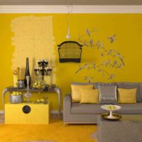 the option of using bright yellow in the decor of the apartment photo