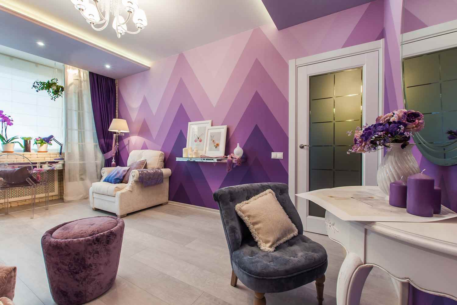 the idea of ​​using light lilac in the decor
