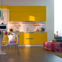 l'idée d'utiliser une couleur jaune inhabituelle dans le décor d'une photo d'appartement