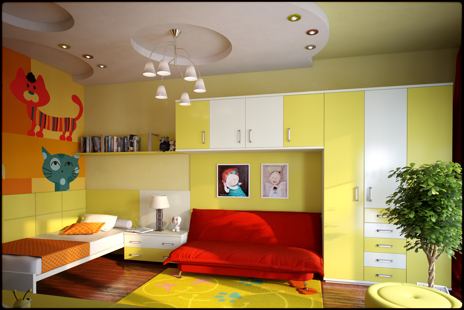 the idea of ​​using beautiful yellow in the decor of the room