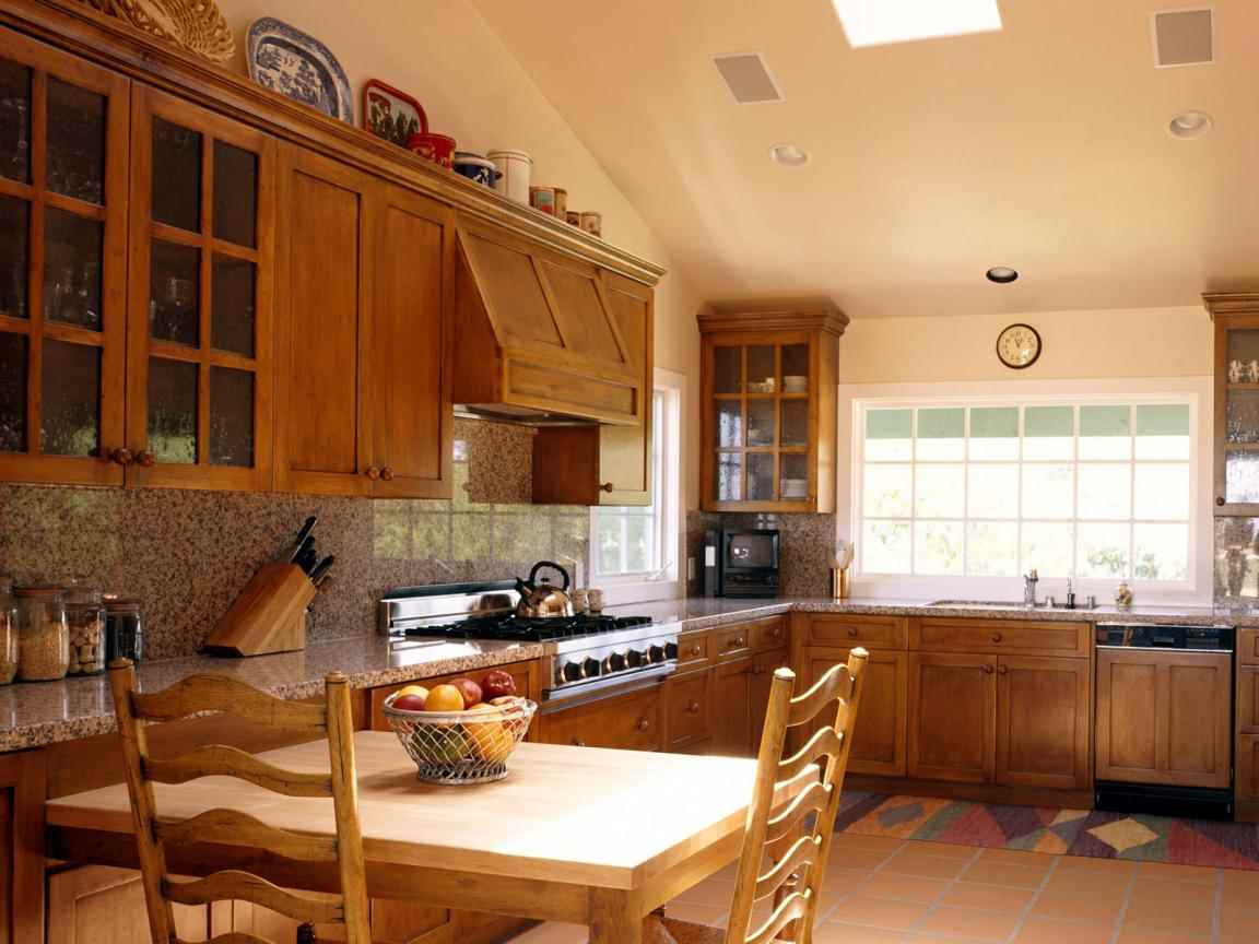 variant of a light decor of a kitchen in a wooden house