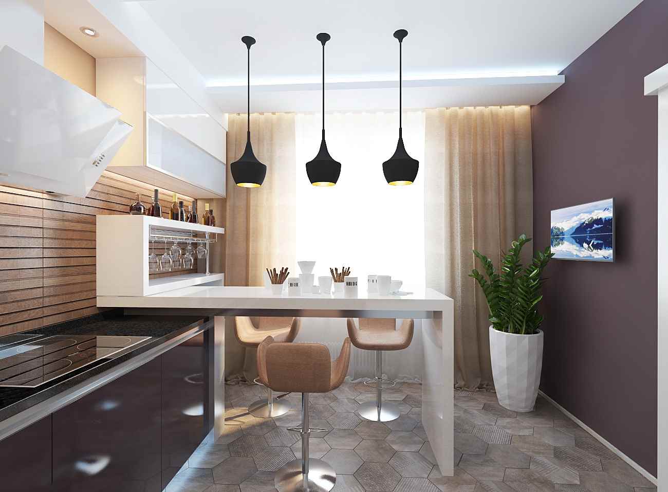 the idea of ​​a bright kitchen design of 13 sq.m