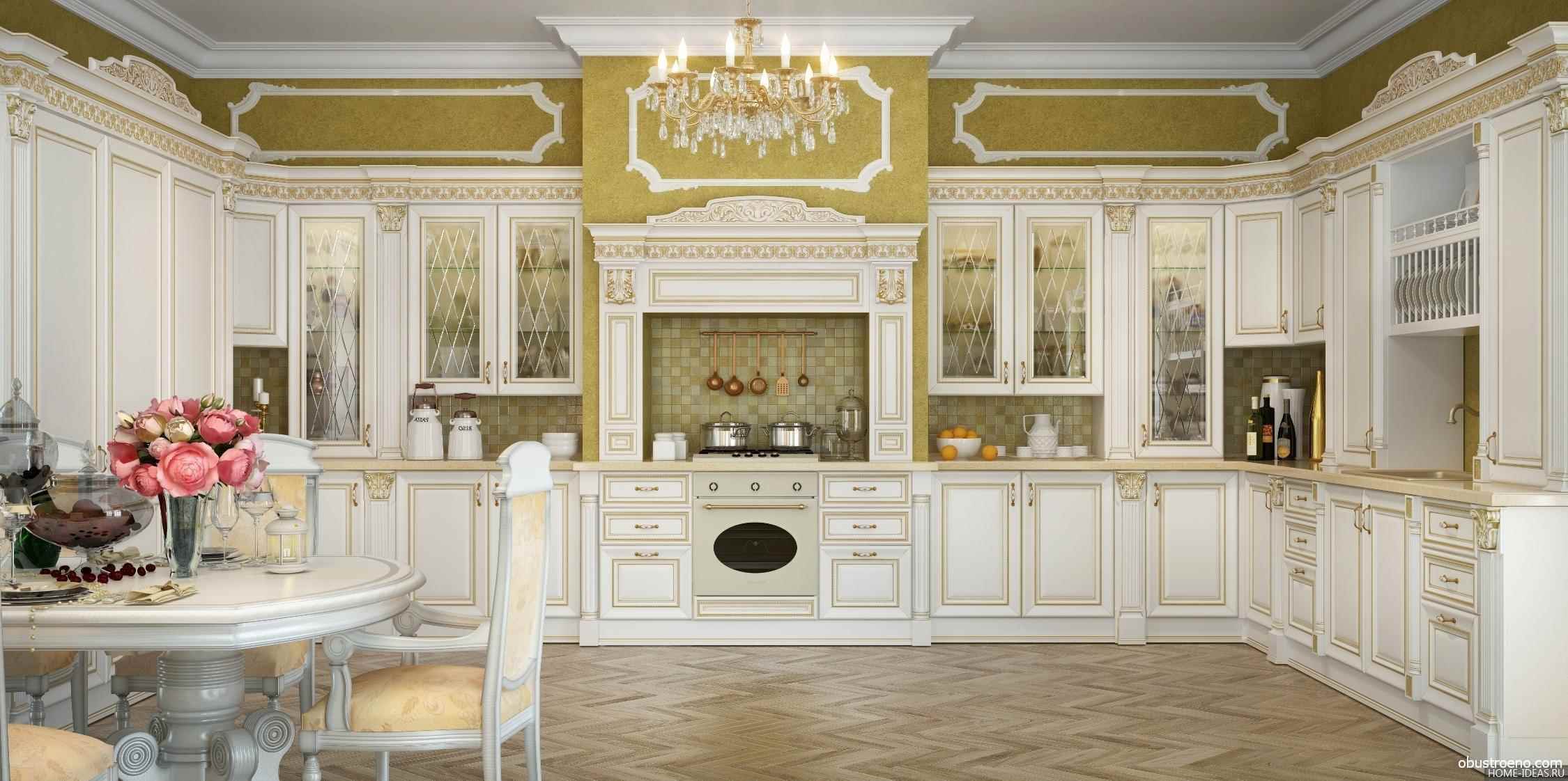 the idea of ​​a bright decor of the kitchen in a classic style