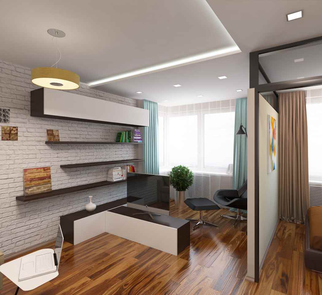 An example of a bright interior of a studio apartment of 26 square meters