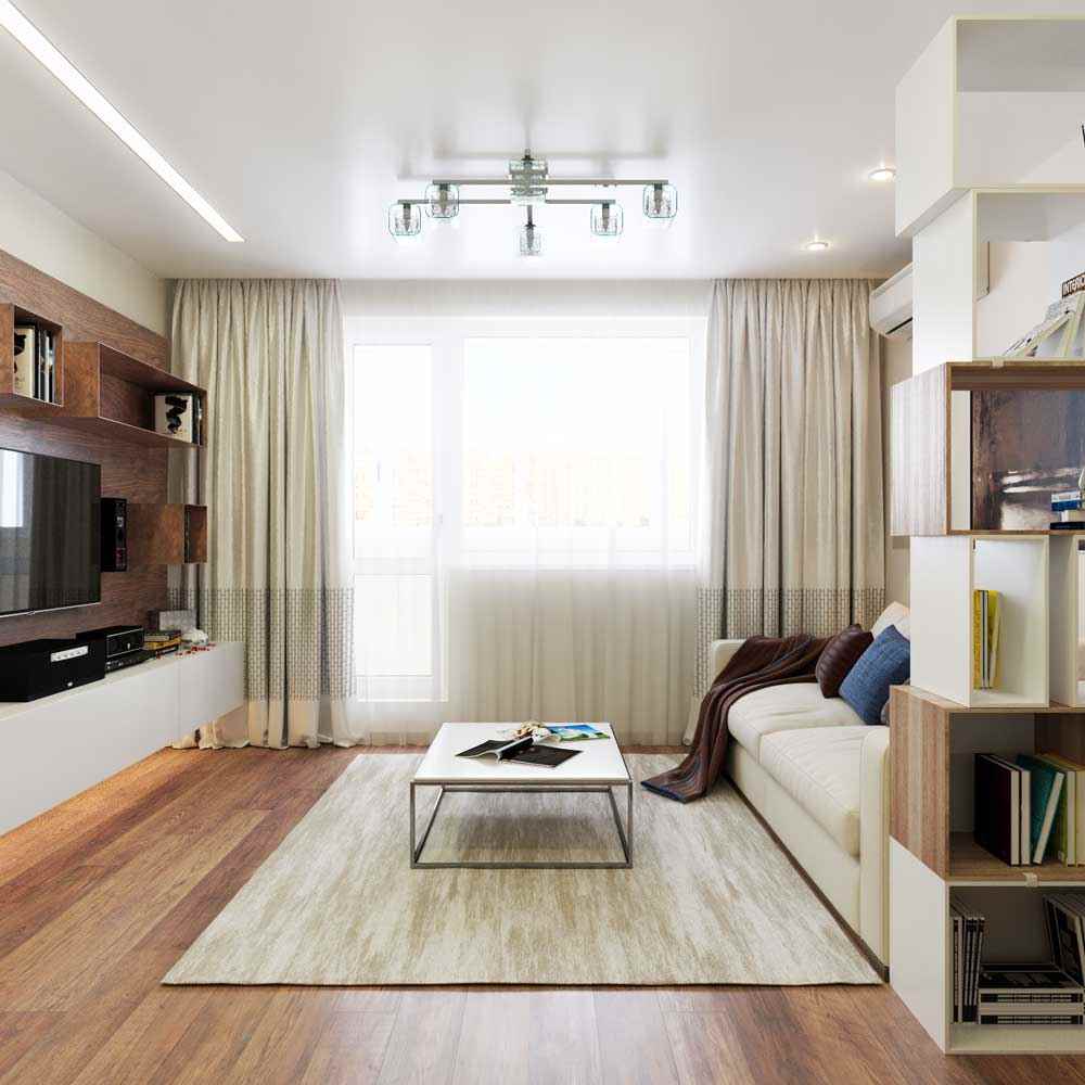 An example of a beautiful design of a living room of 15 sq.m