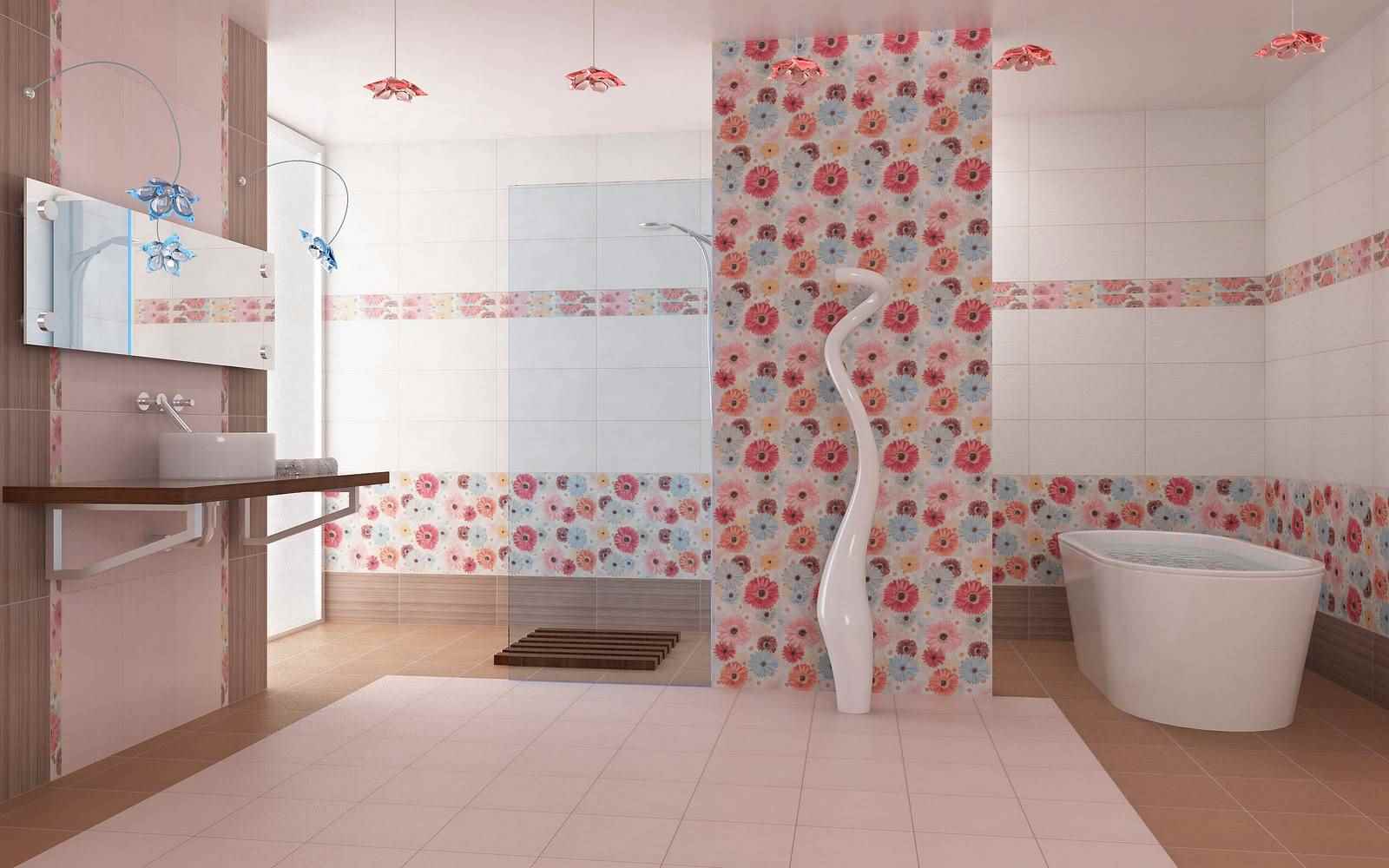 An example of a bright interior tile laying in the bathroom
