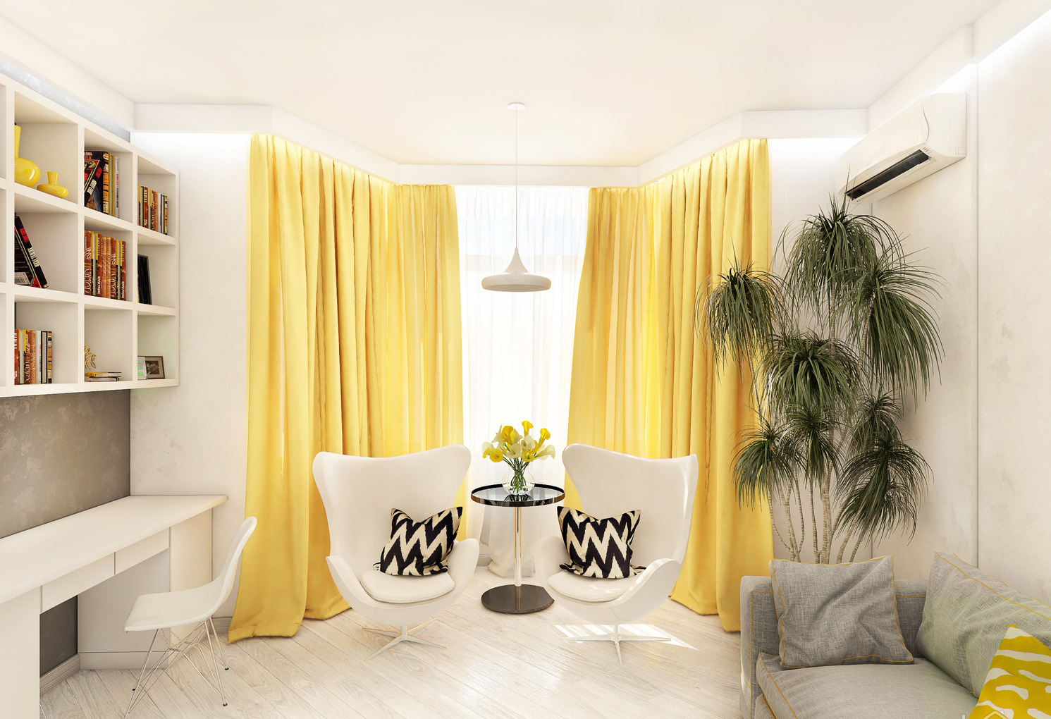 Exemple d'utilisation d'un jaune clair à l'intérieur d'un appartement
