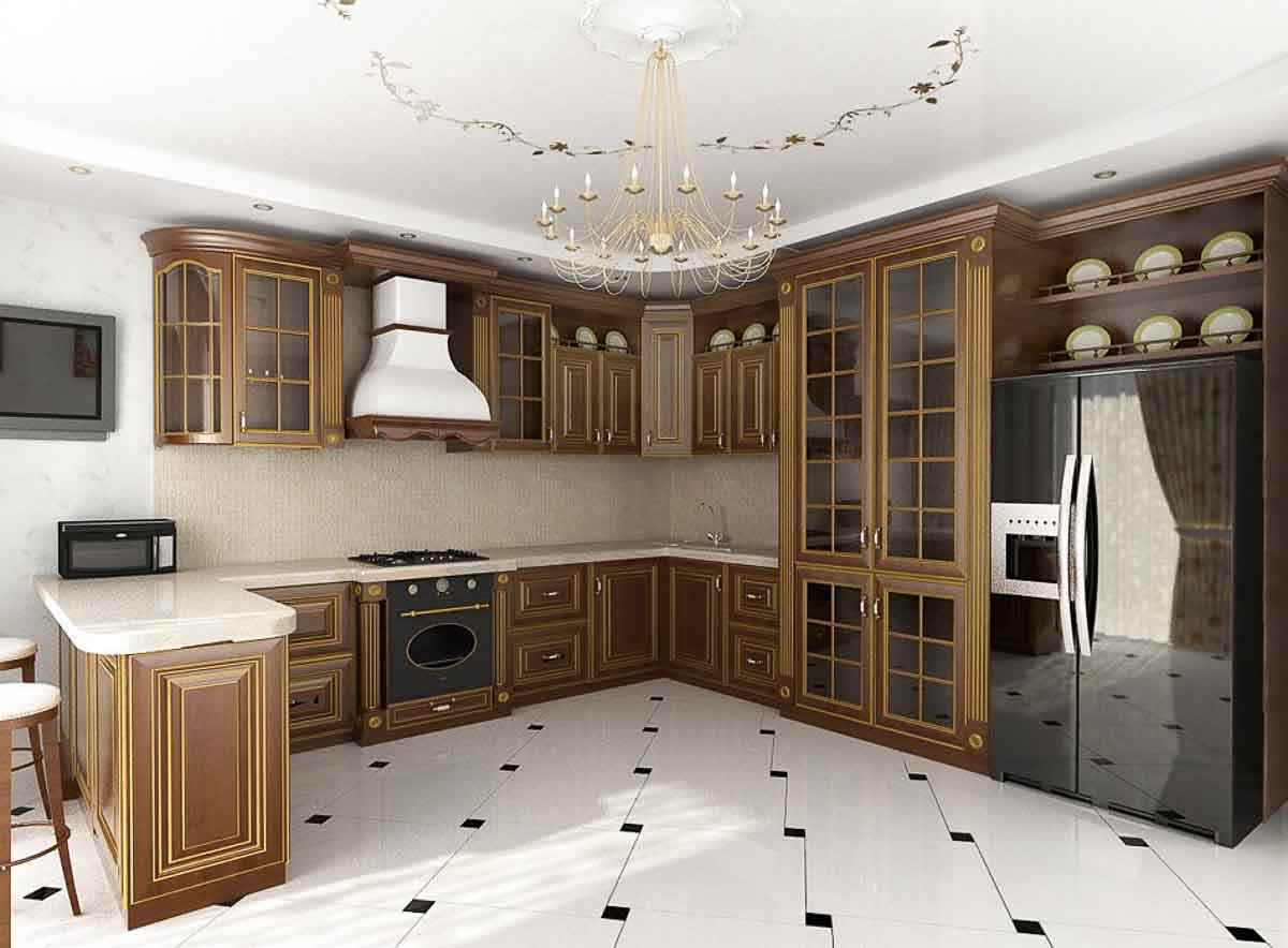 option of a light decor of the kitchen in a classic style