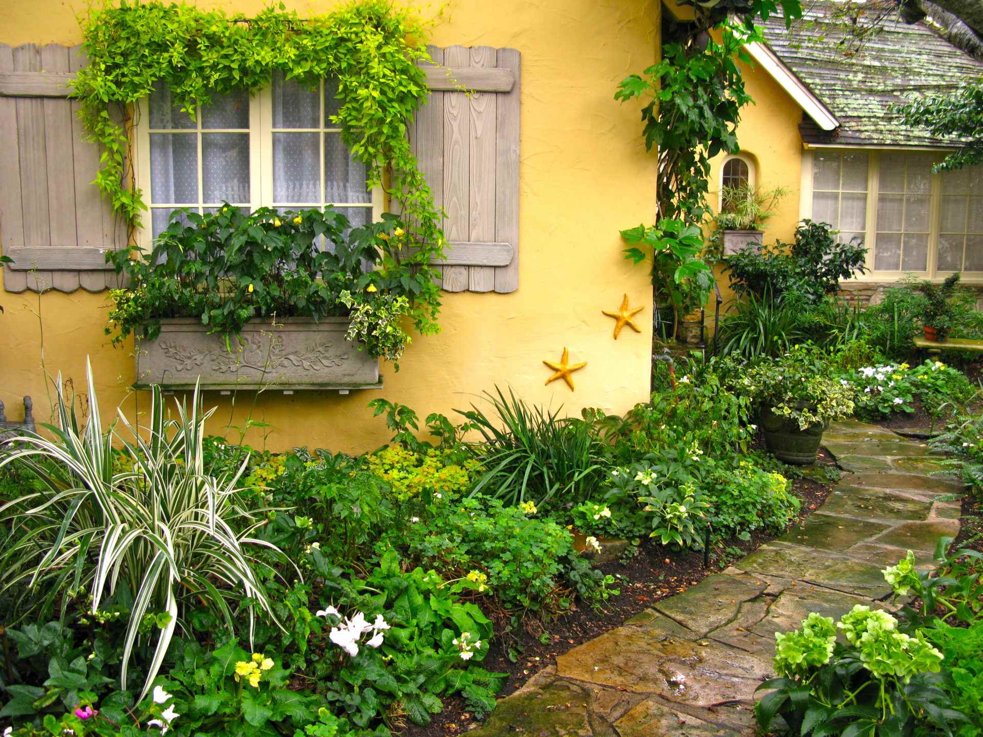 the idea of ​​a beautiful decor of the front garden at the cottage