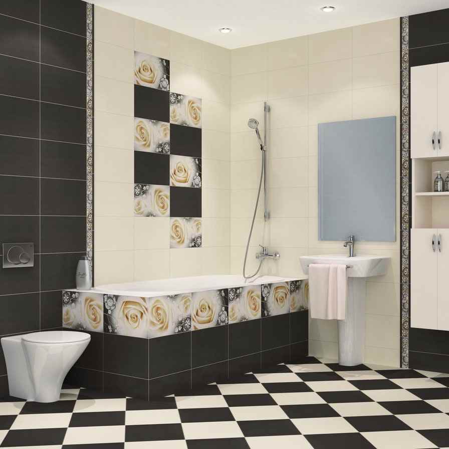 bright design option for laying tiles in the bathroom