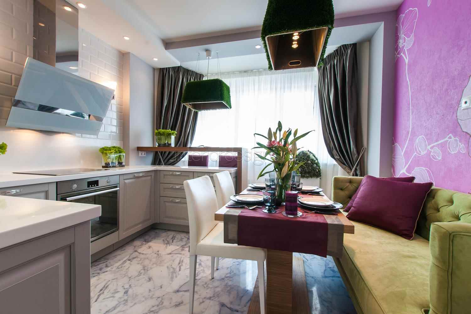 An example of a bright decor of a kitchen of 11 sq.m