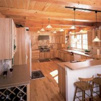 idea of ​​unusual decor of the kitchen in a wooden house photo