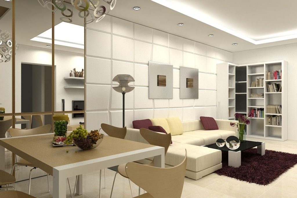 living room with kitchen