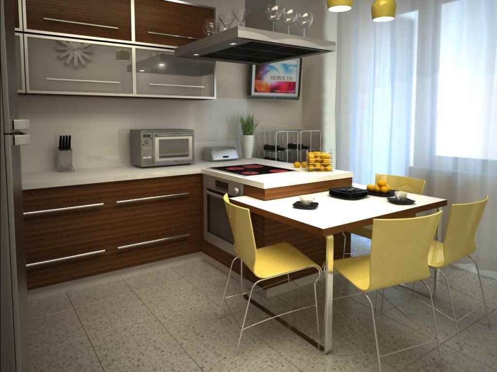 An example of a light kitchen decor of 11 sq.m