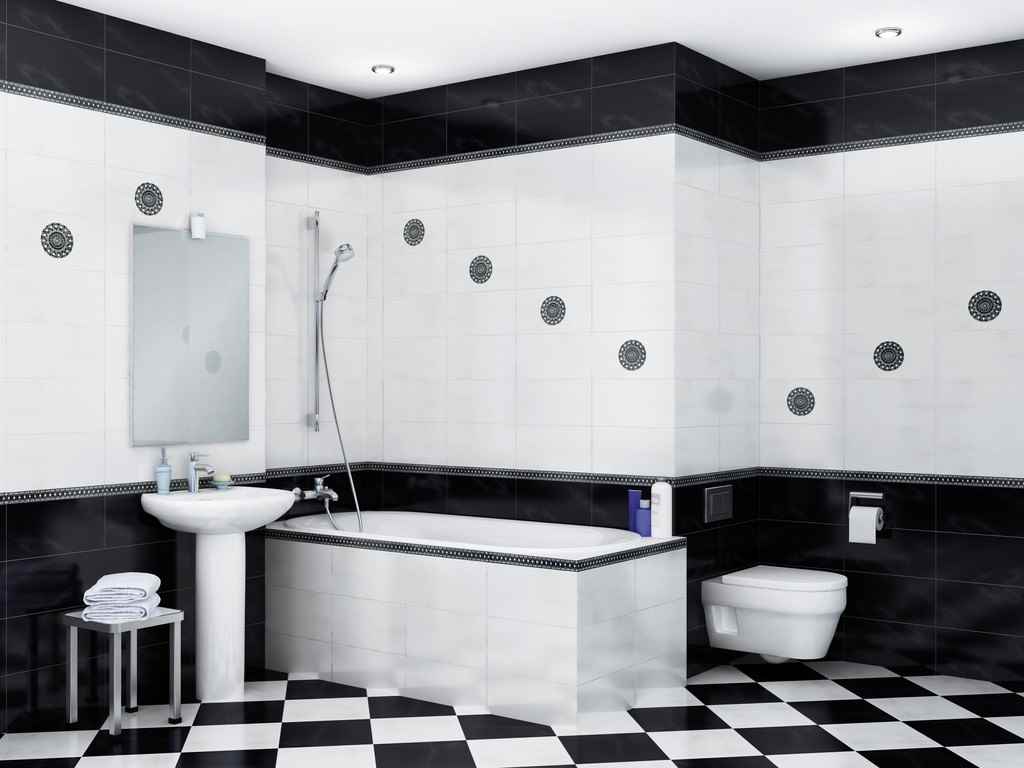option of bright interior tile laying in the bathroom
