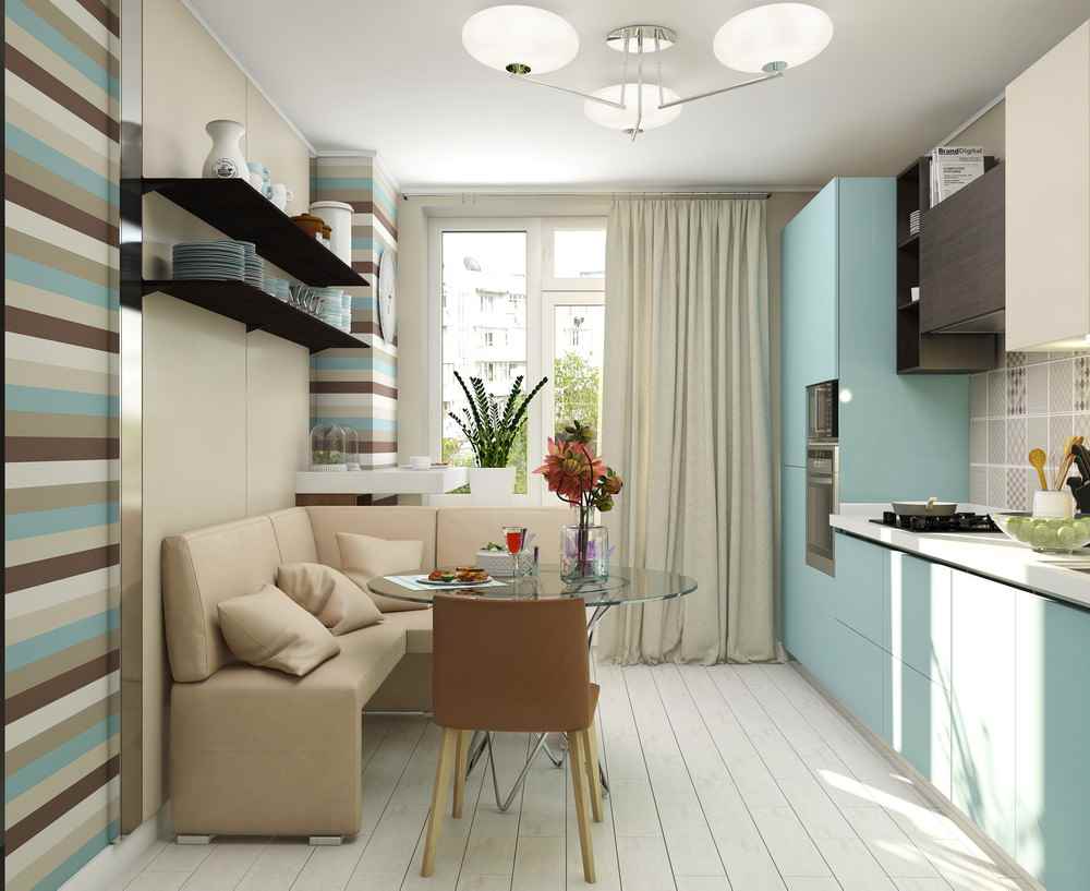 An example of a bright style kitchen 12 sq.m