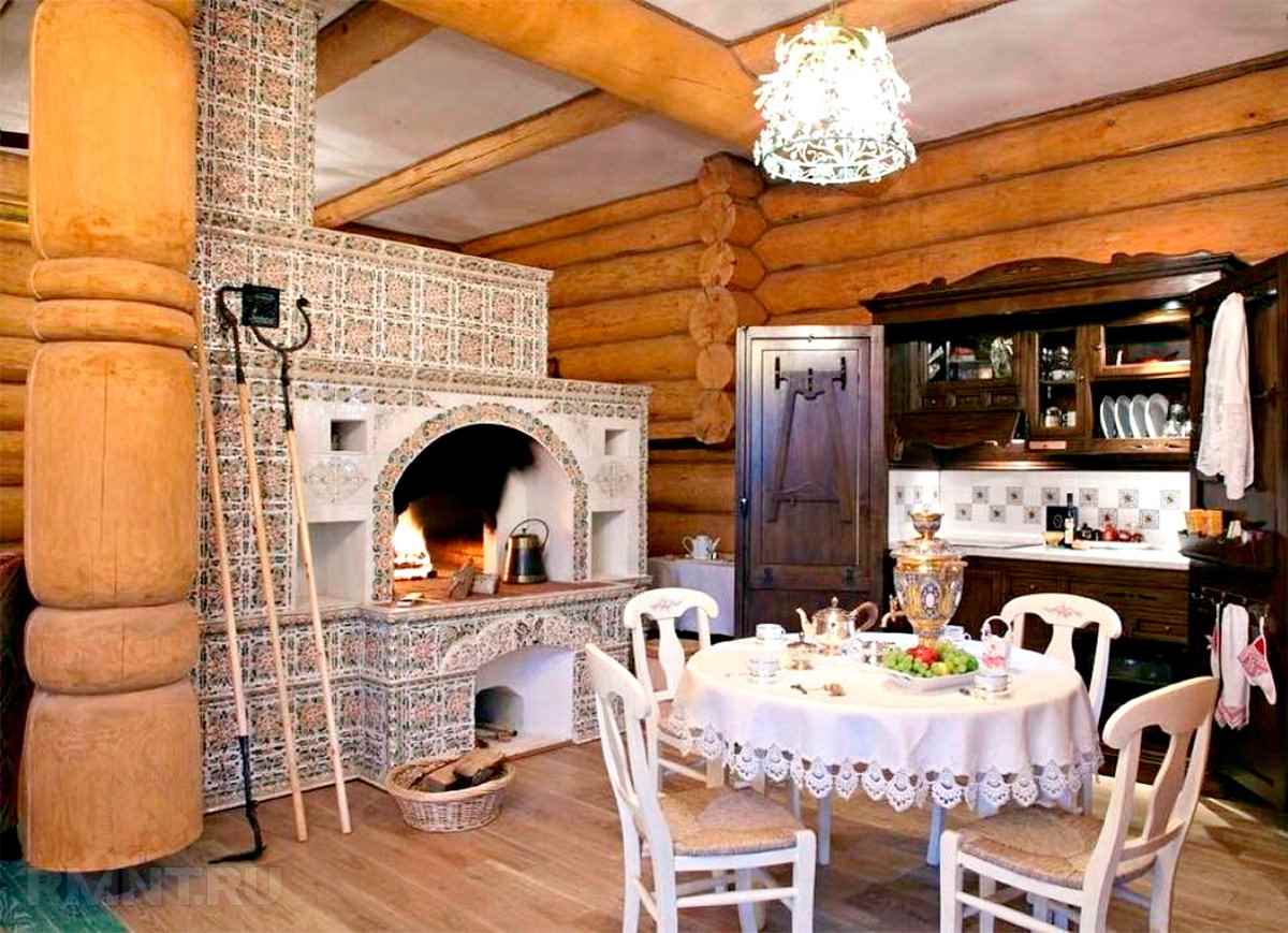 the idea of ​​using a beautiful Russian stove in a modern interior