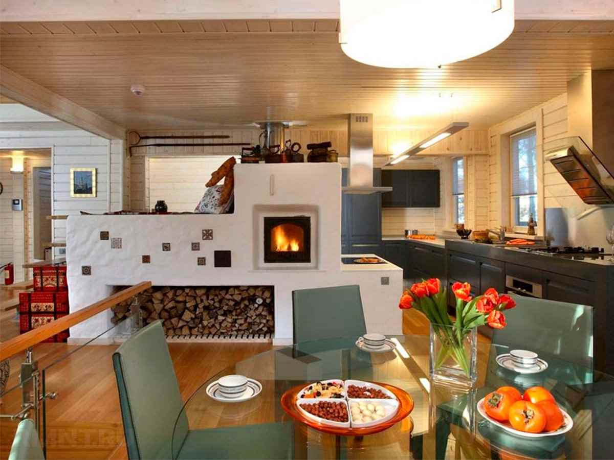 An example of using an unusual Russian stove in a modern decor