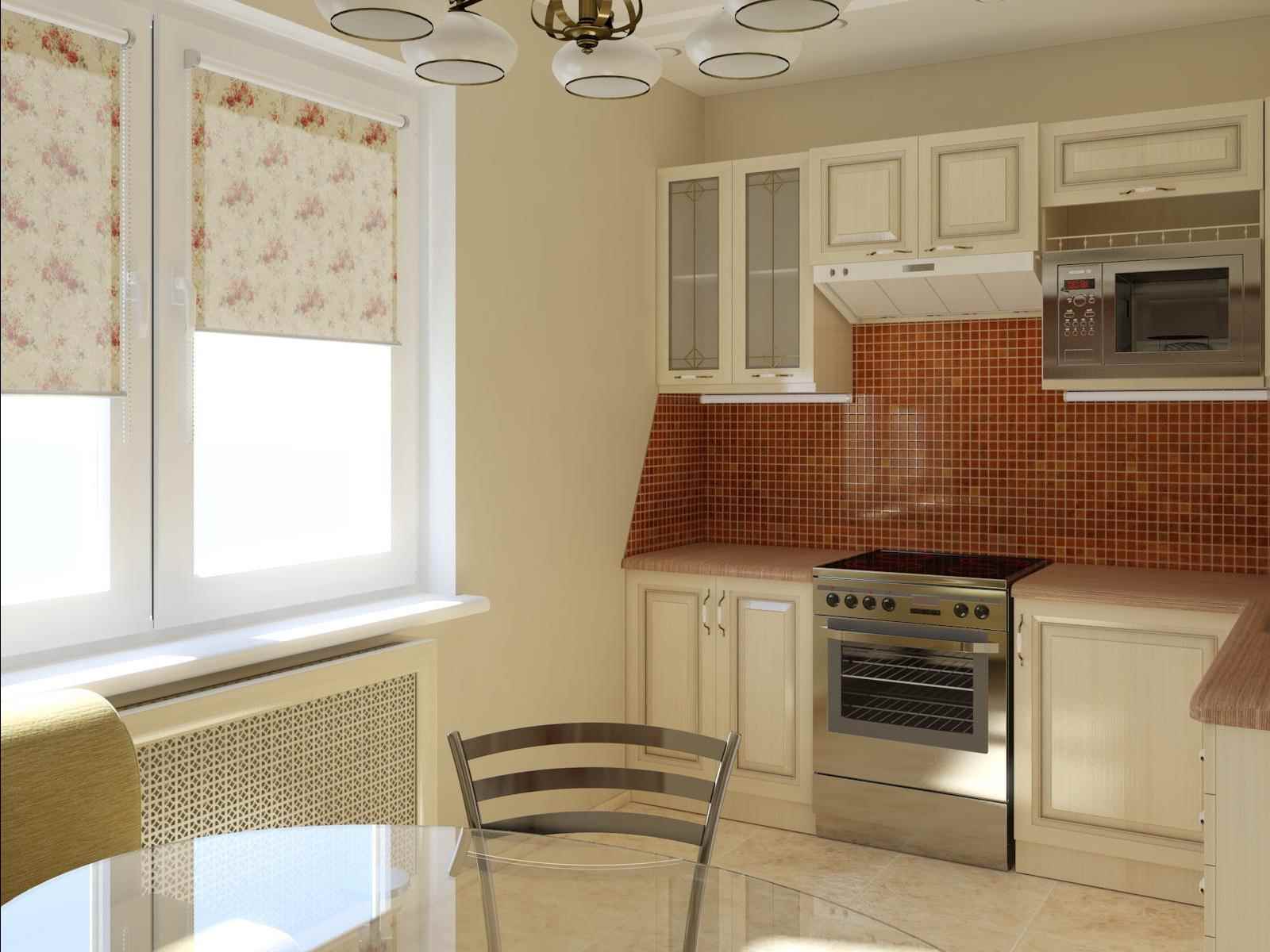 option of a bright kitchen interior 7 sq.m