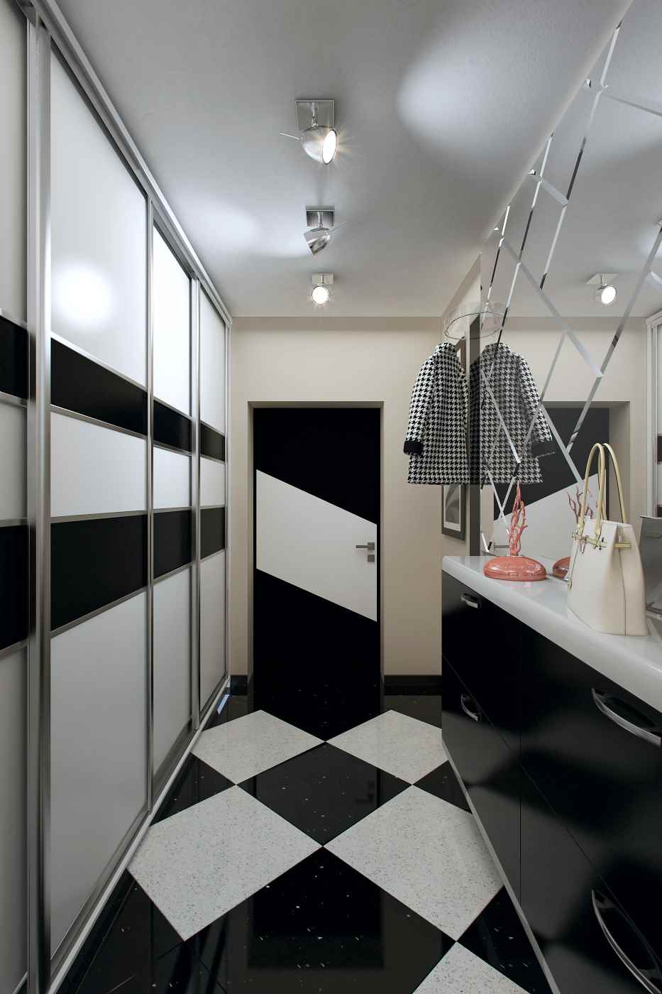 version du design lumineux du couloir avec miroirs