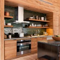 the idea of ​​a bright kitchen design in a wooden house photo