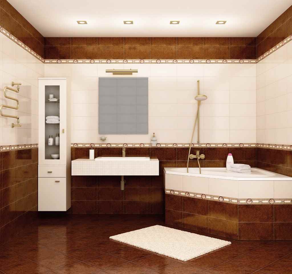 idea of ​​a bright interior laying tiles in the bathroom