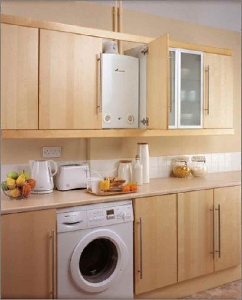 variant of a bright kitchen interior with a gas water heater