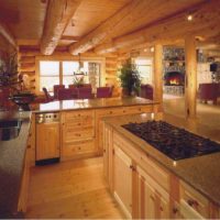 version of the bright style of the kitchen in a wooden house photo