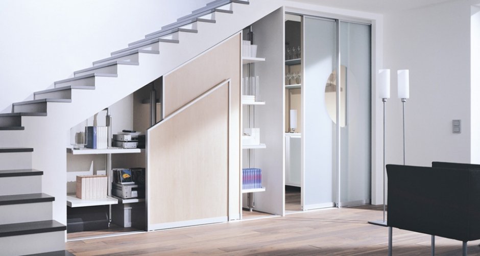 built-in wardrobe under the stairs