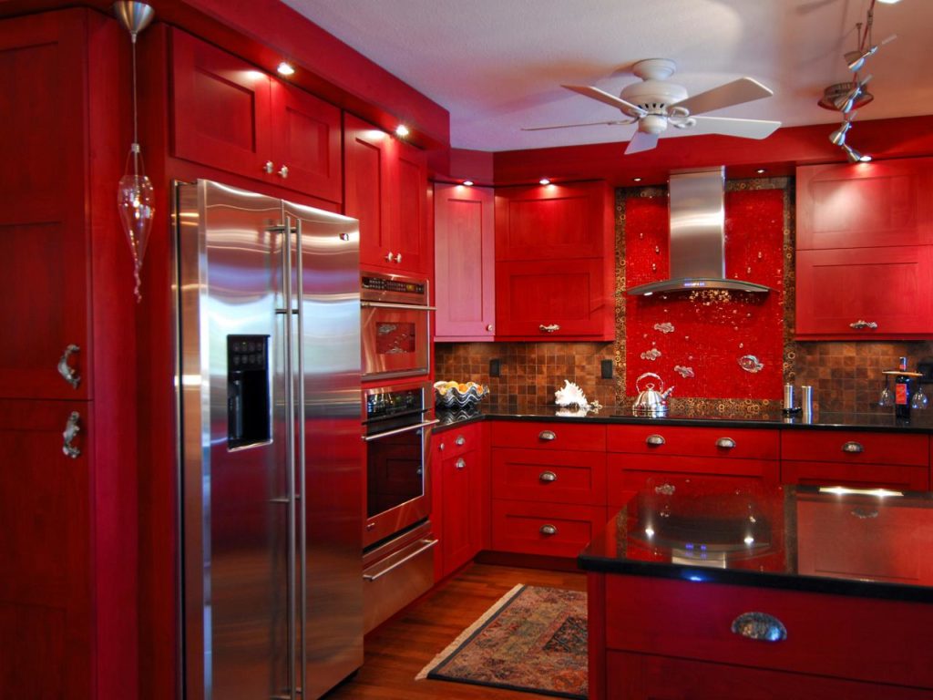 bright red kitchen