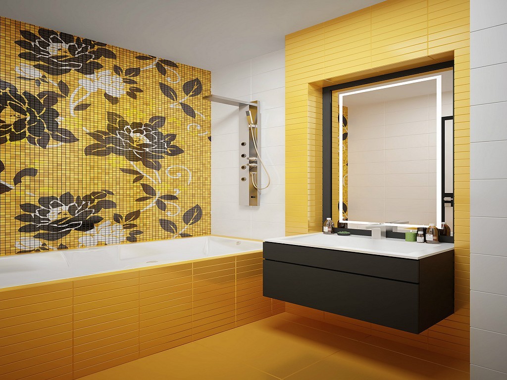 yellow bathroom tiles