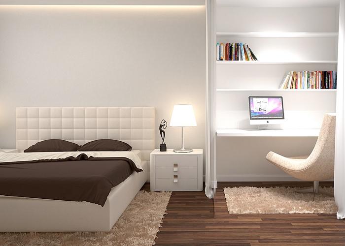white and brown bedroom