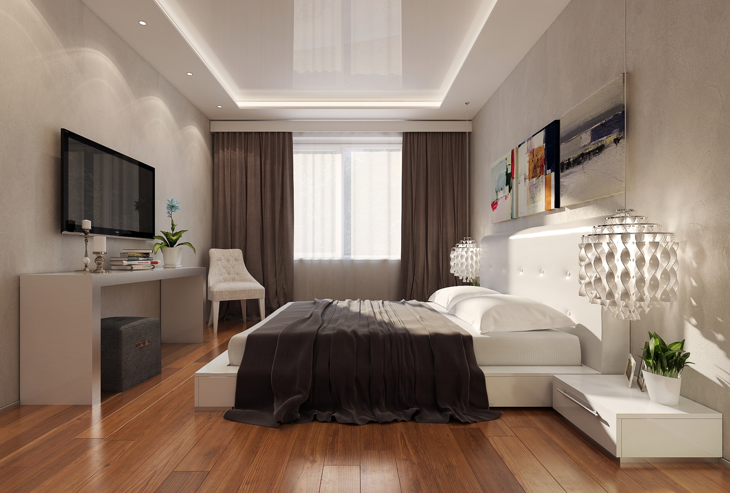 soffitto bianco in camera da letto
