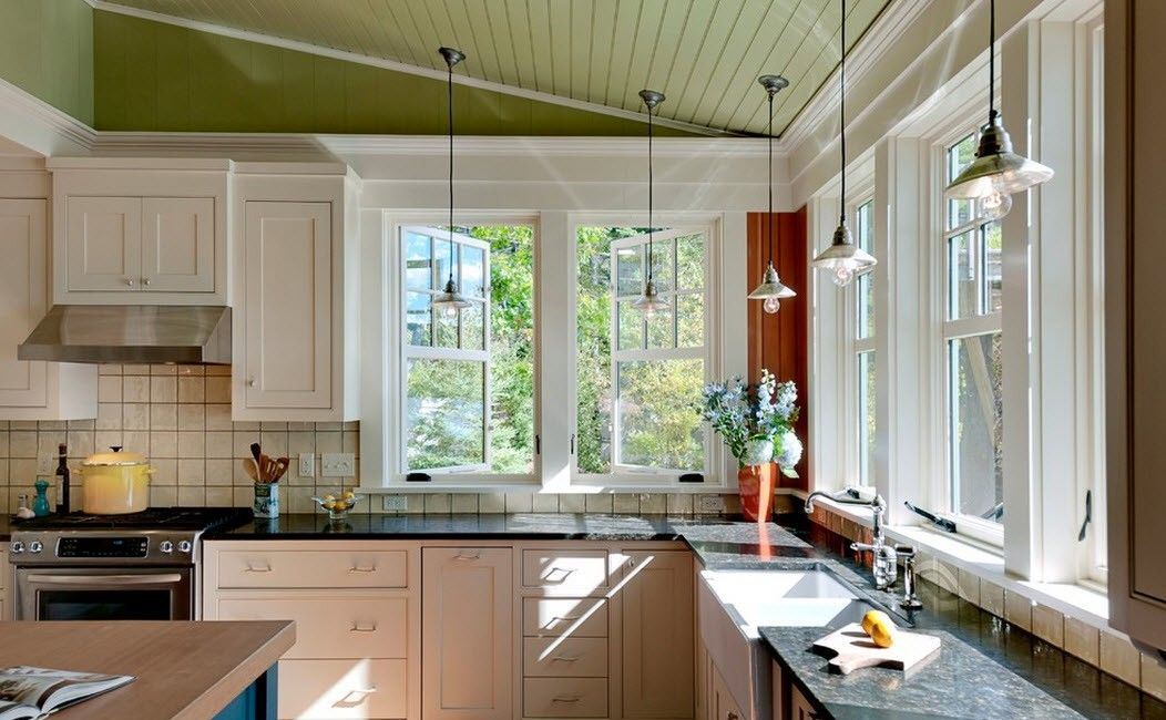 kitchen design with corner window