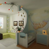 studio apartment for a family with a child interior photo