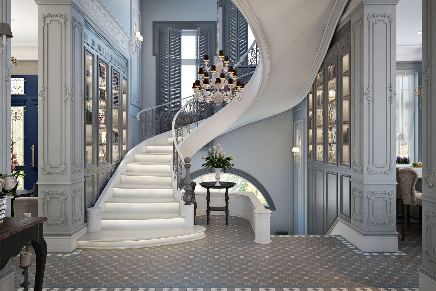 white staircase in classic style