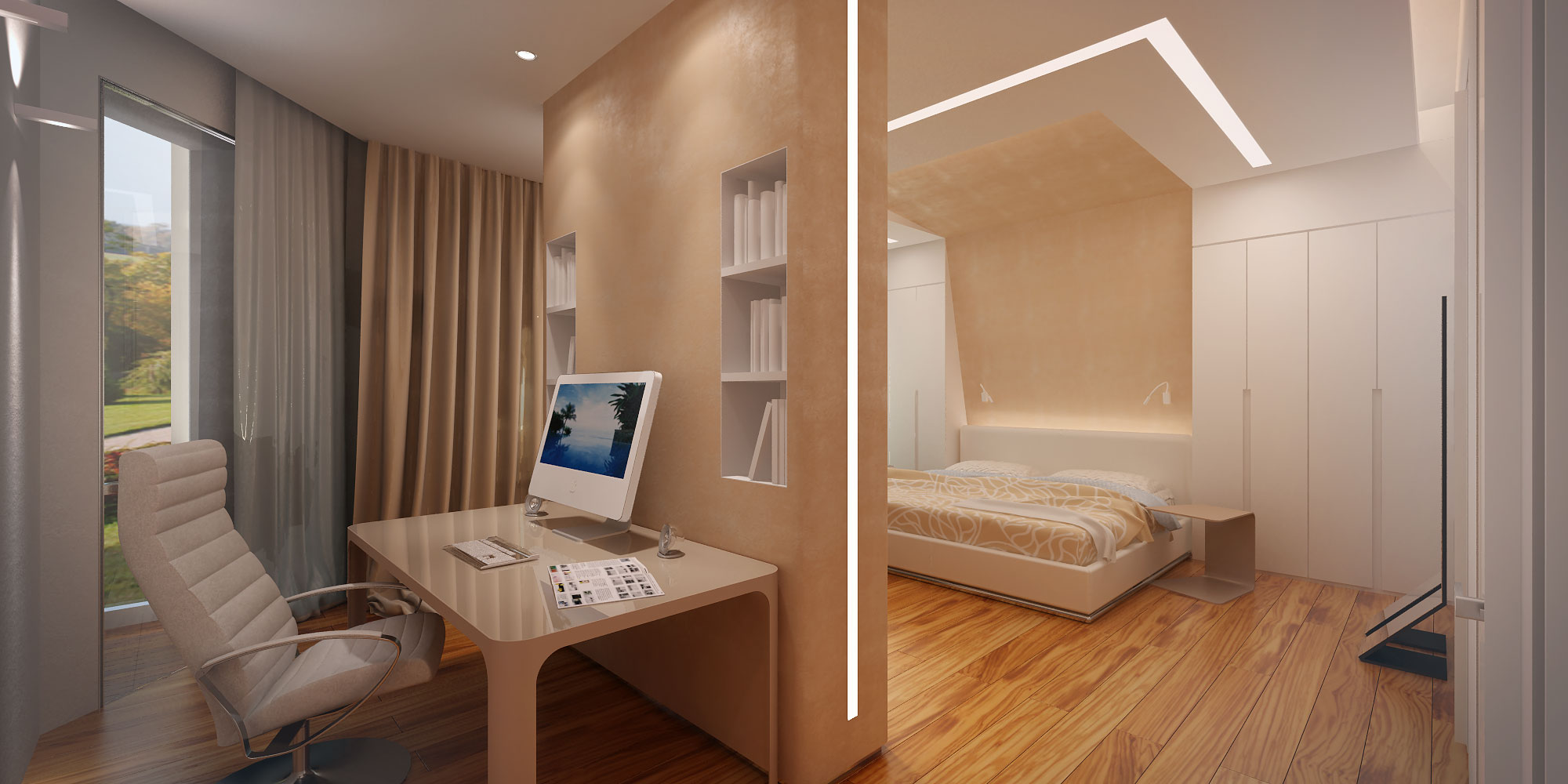 study bedroom with decorative partition