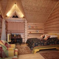bedroom in a wooden house photo