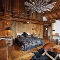 bedroom in a wooden house chalet style