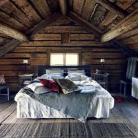 bedroom in a wooden house stylish decoration