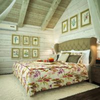 bedroom in a wooden house green color scheme