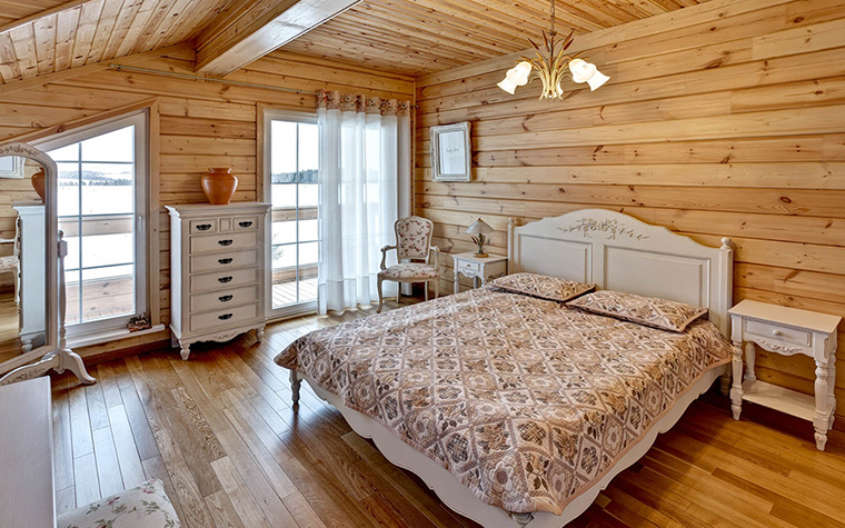 bedroom in a wooden house