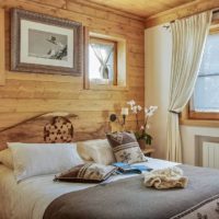 Scandinavian style wooden house bedroom