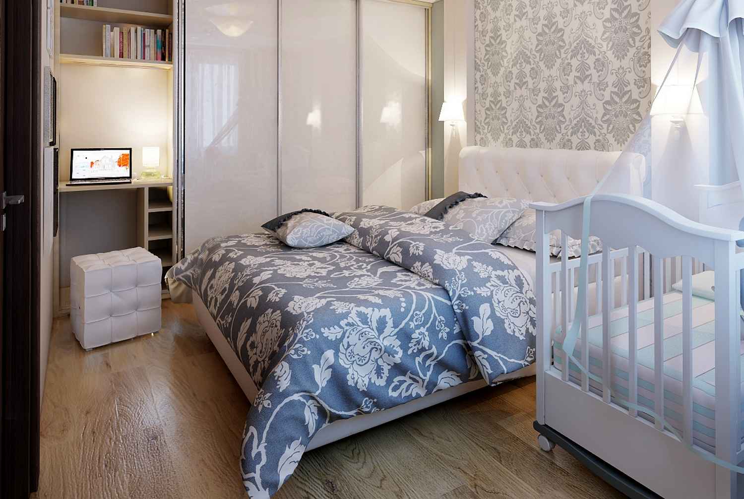 combination of a bedroom with a nursery