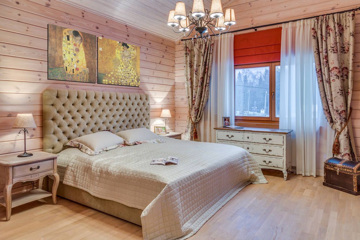 stylish design of a wooden bedroom