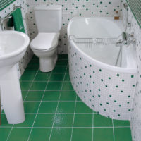 interior of a small bathroom with tiles