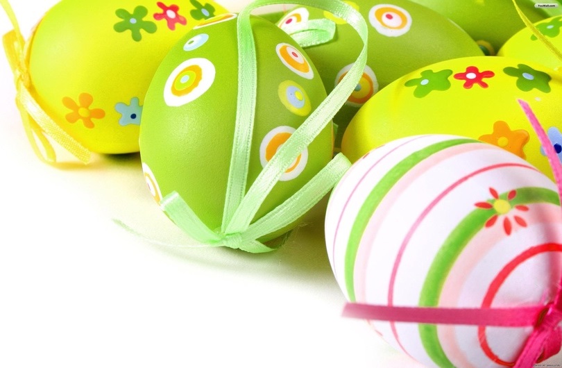 Easter eggs with bows for decorating a festive interior