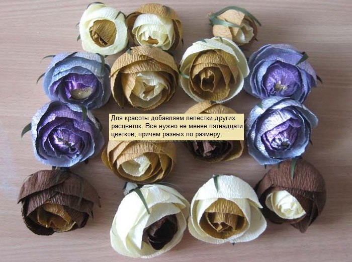 Homemade paper roses for bottle decoration as a gift