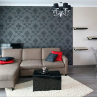 Select a wall above the sofa with wallpaper