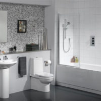 White tile in the design of the combined bathroom